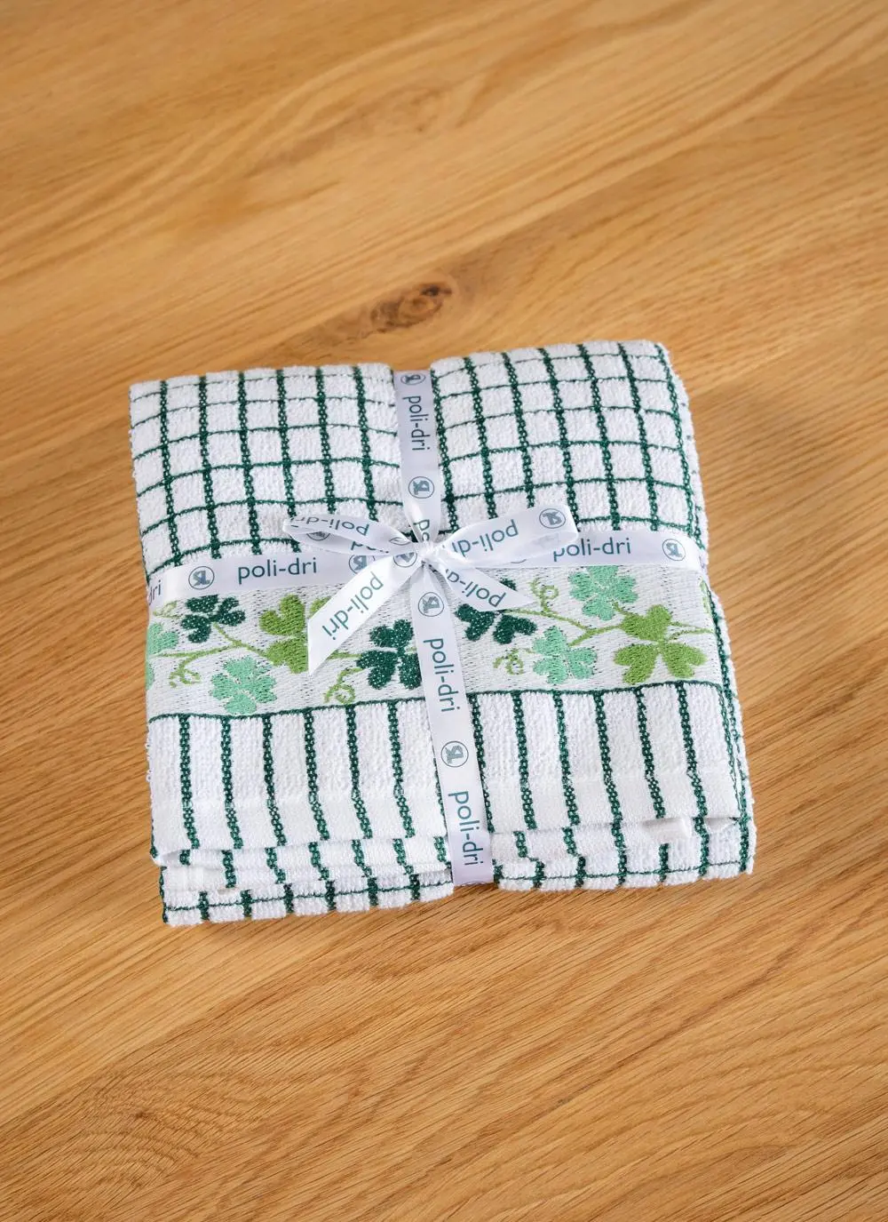 kitchen towel on tabletop with packaging