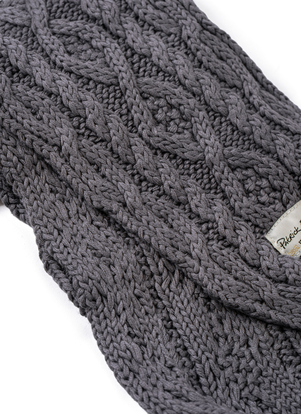 Chunky Aran Knit Pom Pom Scarf in Grey/Cream 