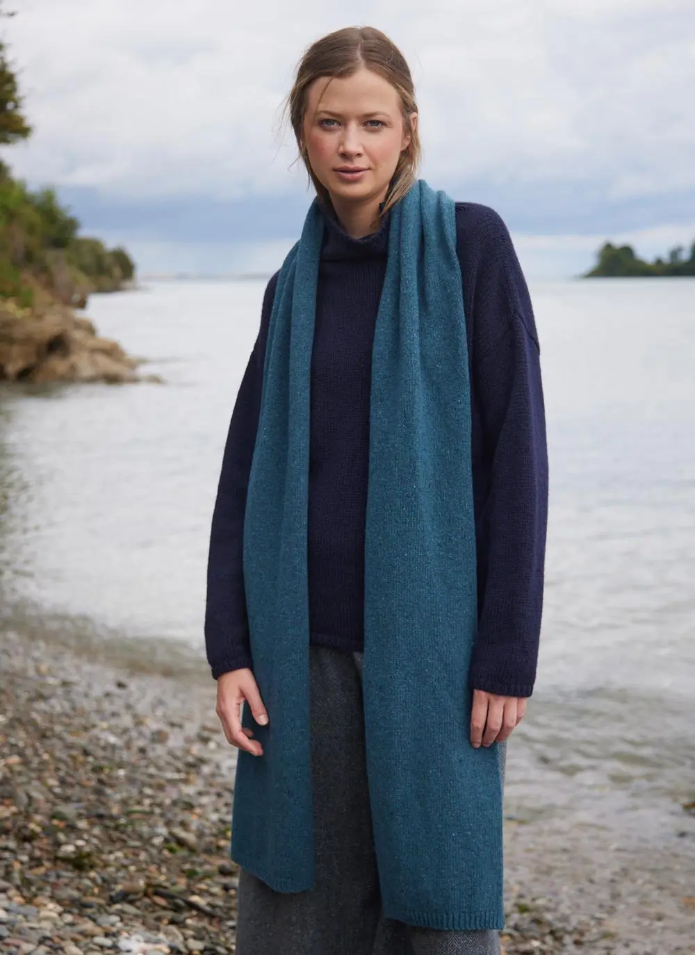 Wool Cashmere Long Jersey Stitch Scarf