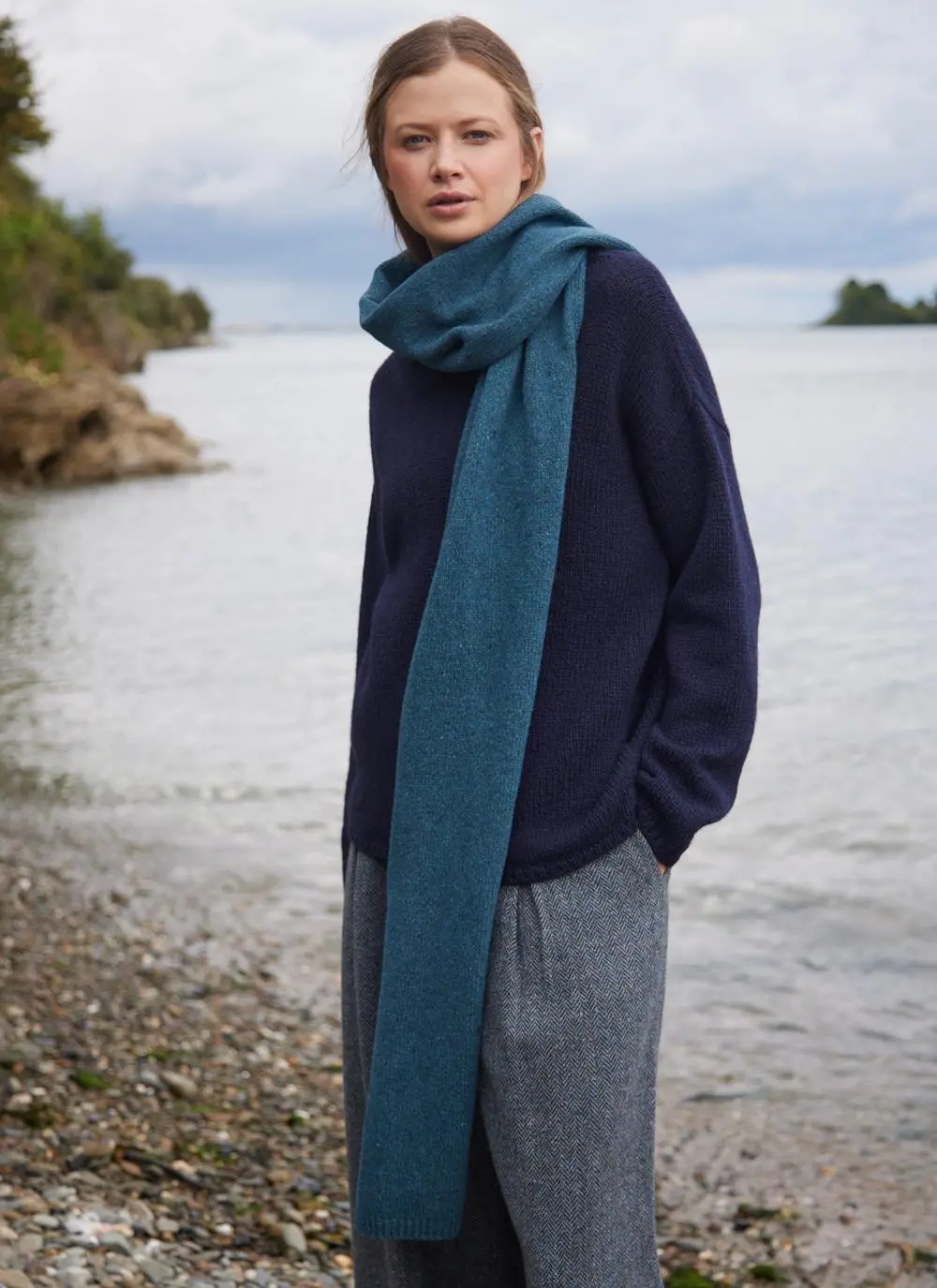 Wool Cashmere Long Jersey Stitch Scarf