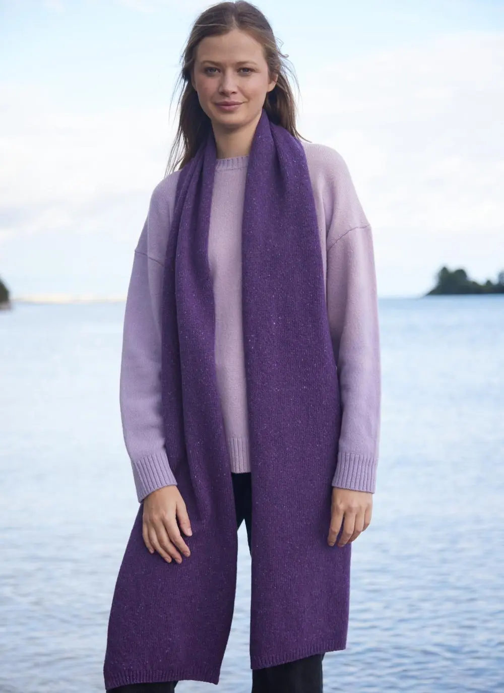 Wool Cashmere Long Jersey Stitch Scarf