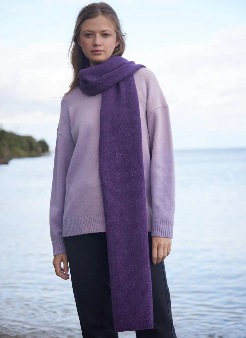 Wool Cashmere Long Jersey Stitch Scarf