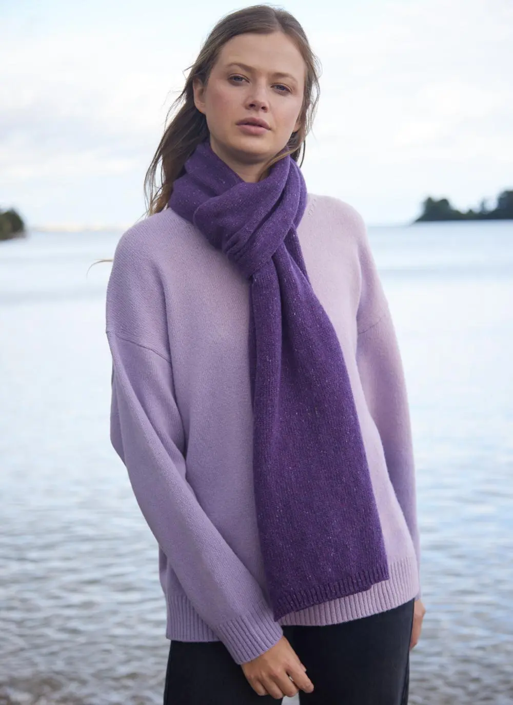 Wool Cashmere Long Jersey Stitch Scarf
