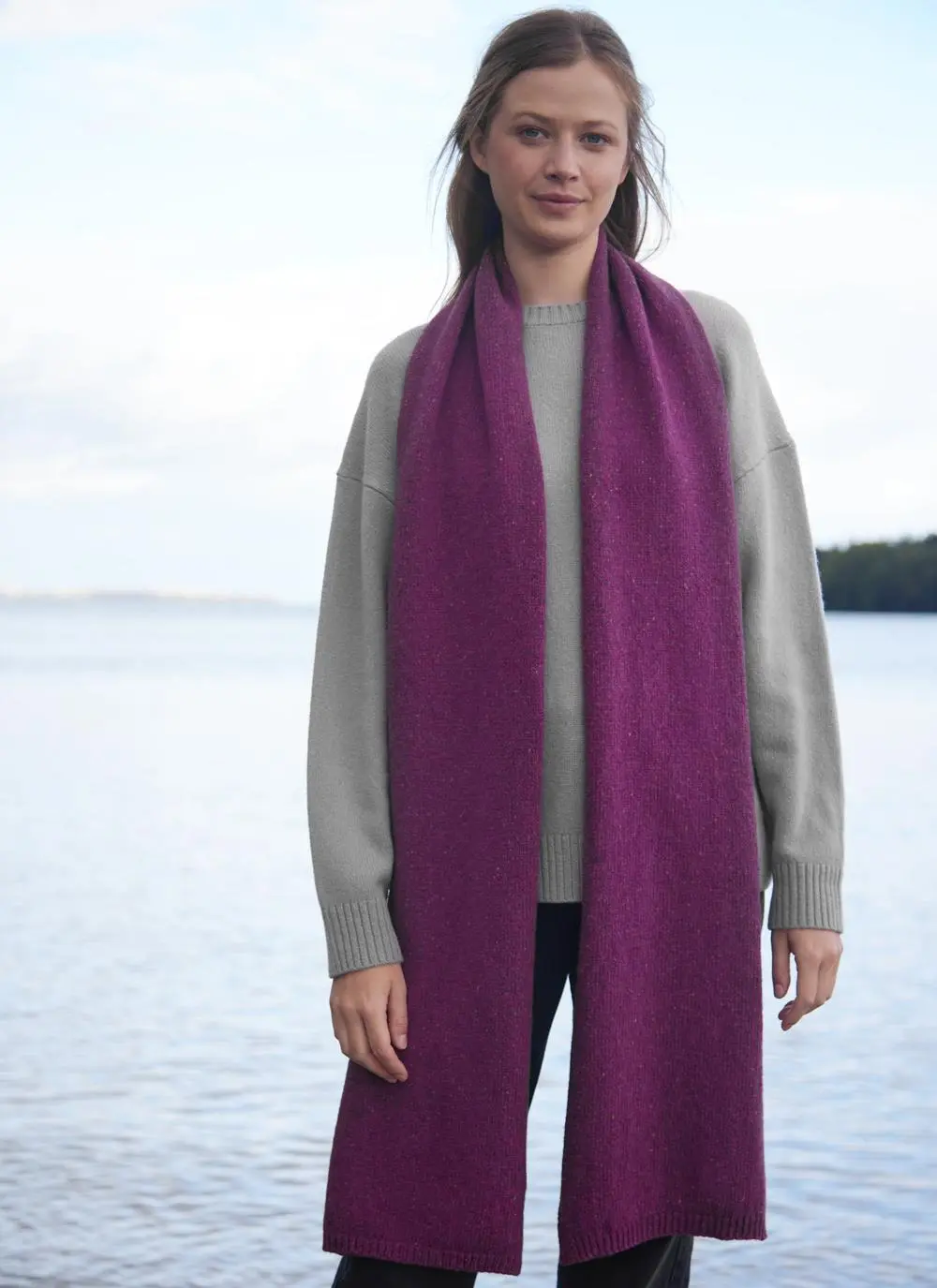 Wool Cashmere Long Jersey Stitch Scarf