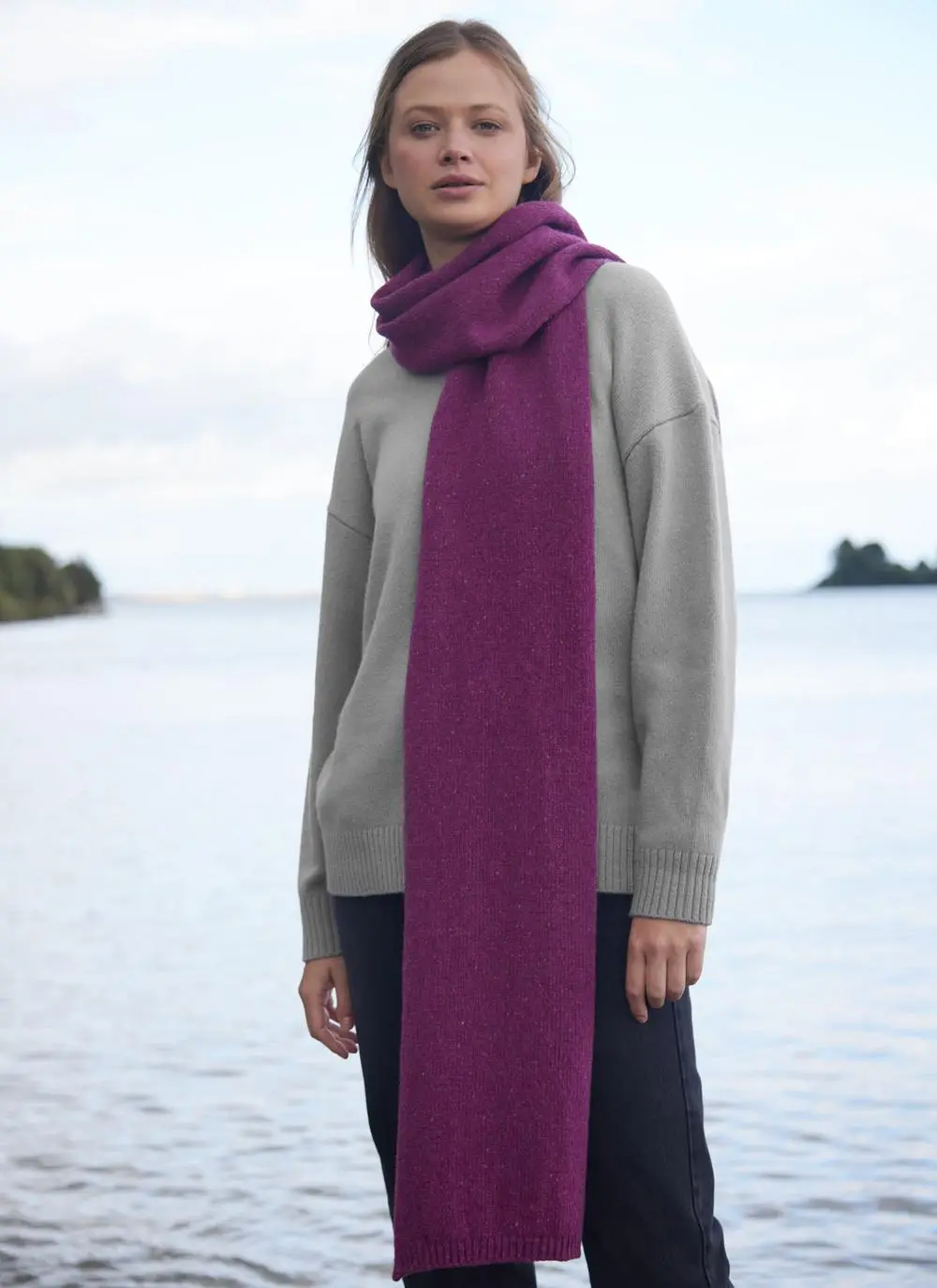 Wool Cashmere Long Jersey Stitch Scarf