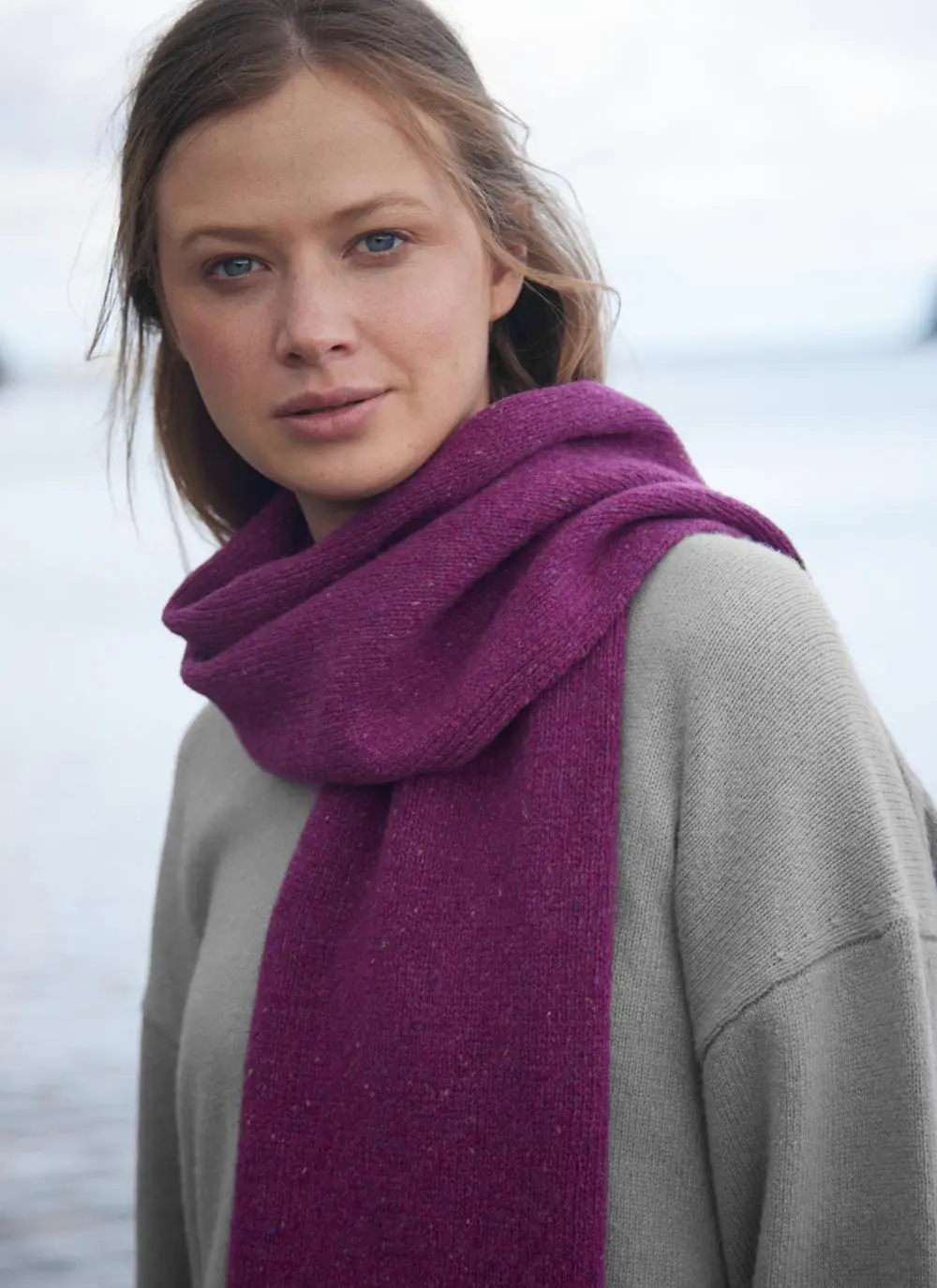 Wool Cashmere Long Jersey Stitch Scarf