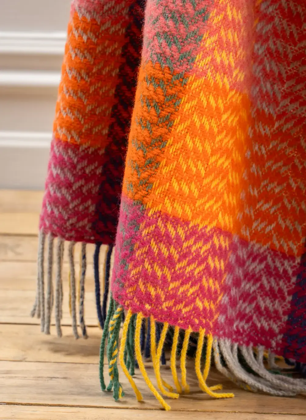 Blue & Pink Patch Wool Cashmere Throw