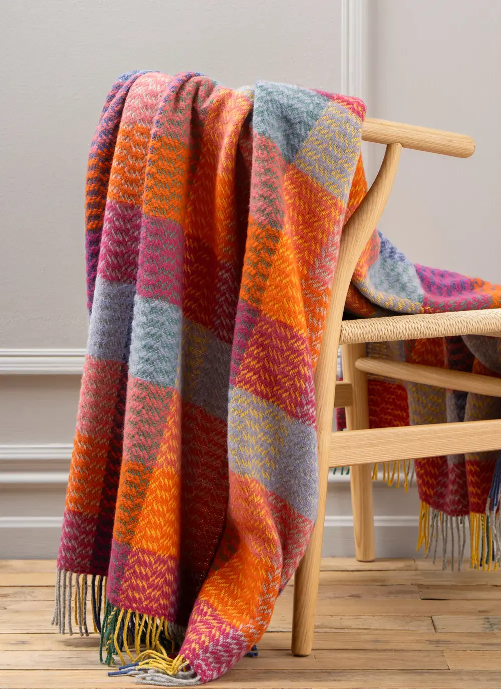 Blue & Pink Patch Wool Cashmere Throw