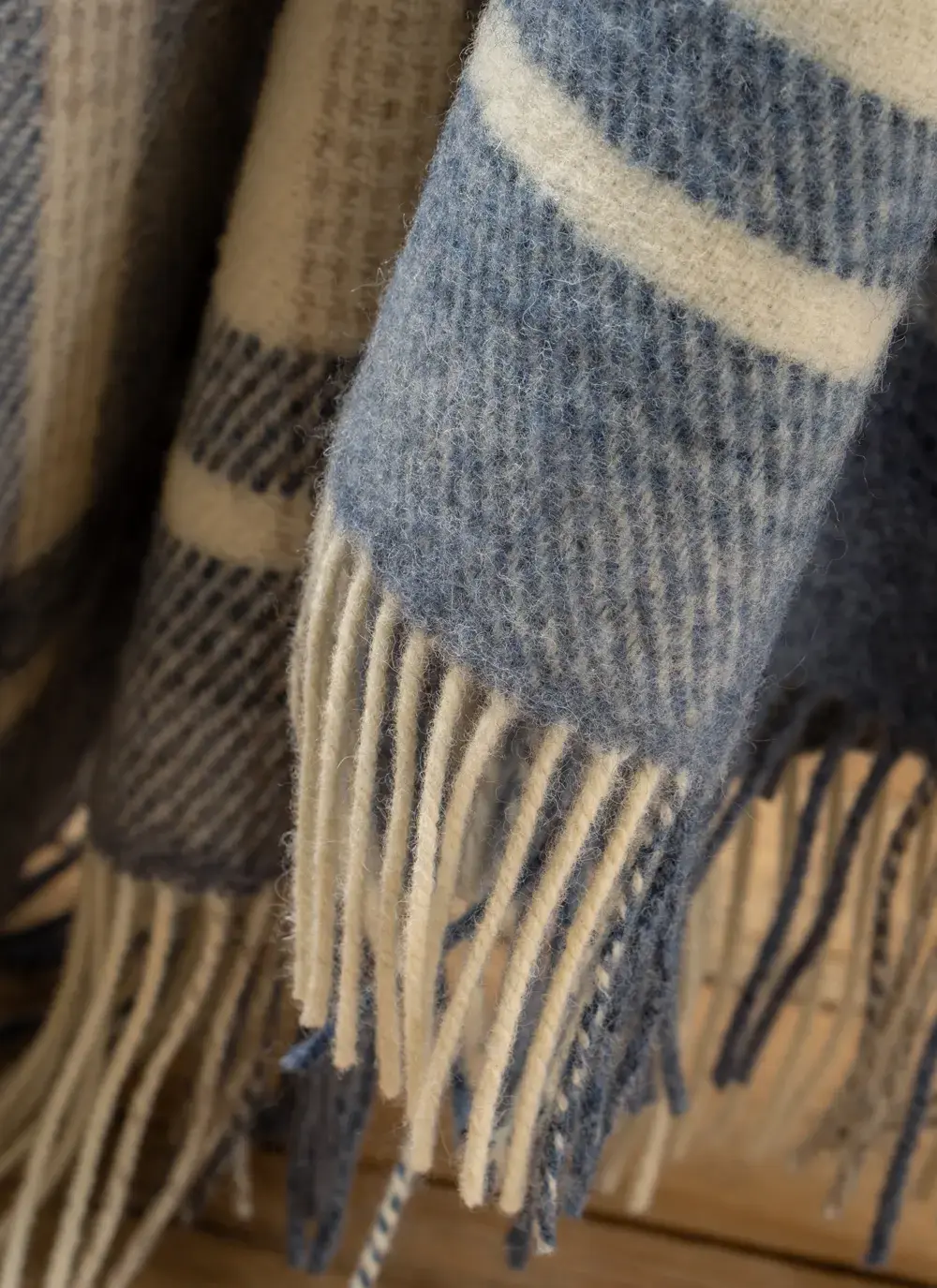 Blue Check Pure New Wool Throw