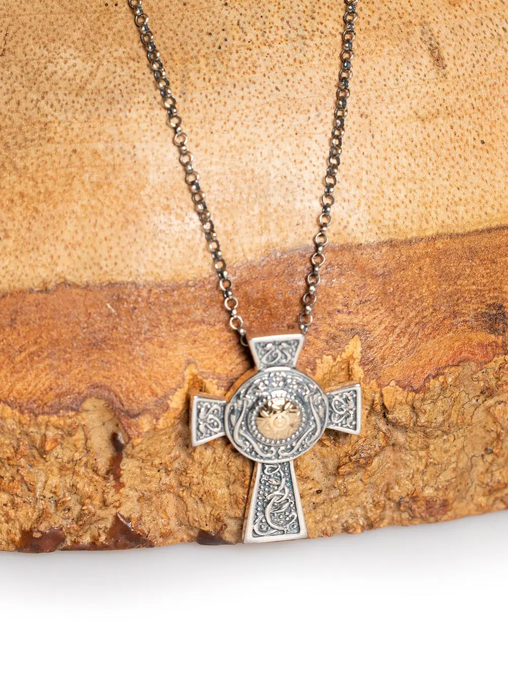Wood Quay Small Cross with 18K Gold Bead