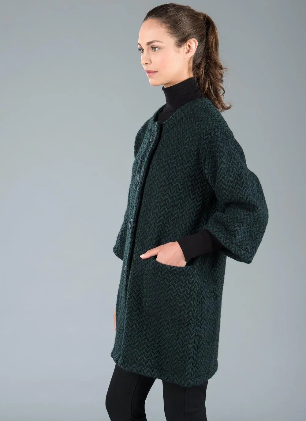 Herringbone Tunic Coat Green