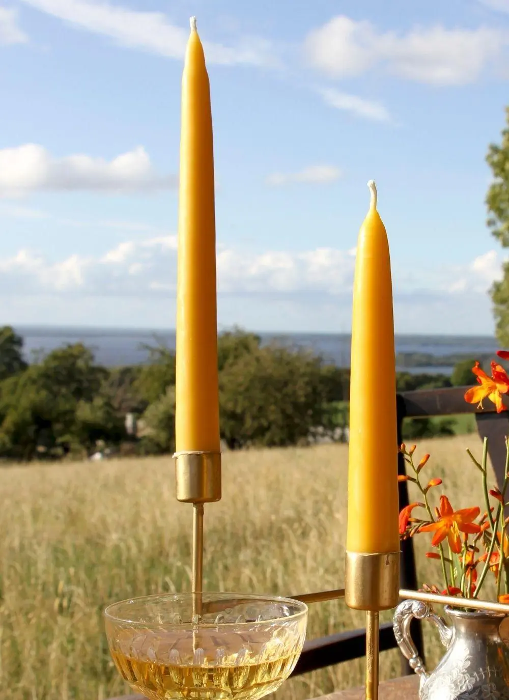 Pure Beeswax Hand Dipped Dinner Candle Pair - 6 Hour