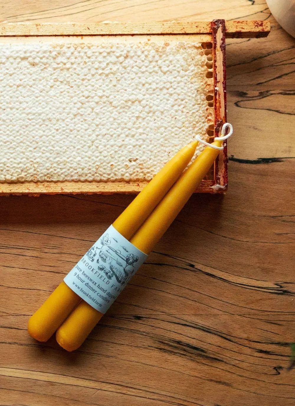 Pure Beeswax Hand Dipped Dinner Candle Pair - 6 Hour
