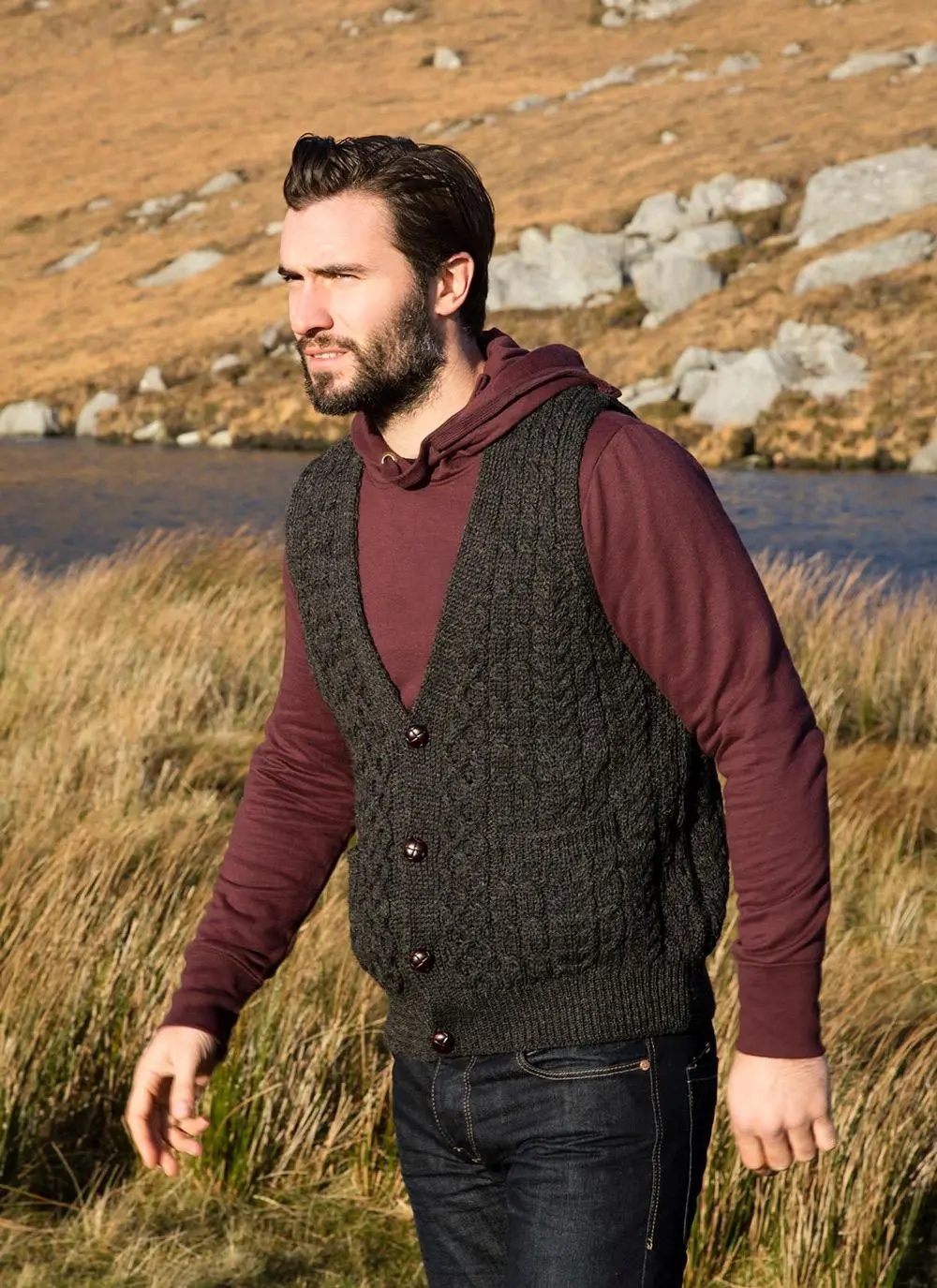 V-Neck Aran Waistcoat   