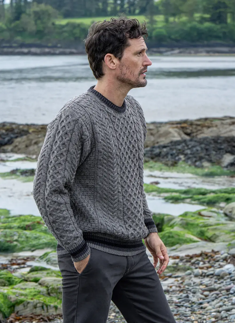 Merino Contrast Crew Neck Sweater