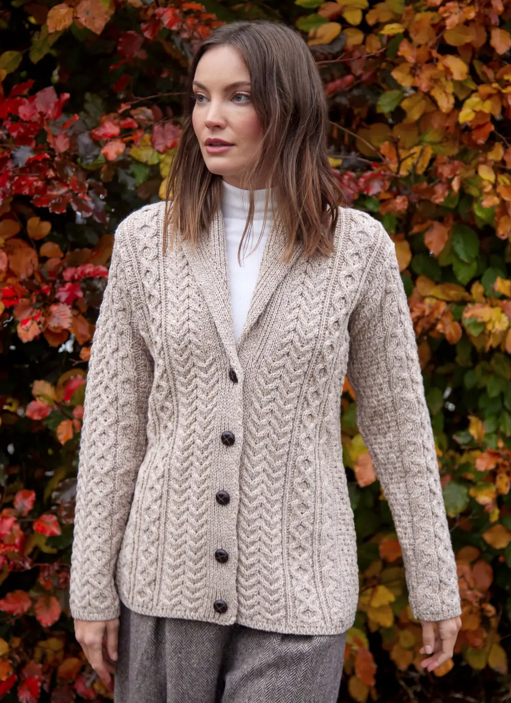 Keeva Shawl Collar Aran Cardigan 