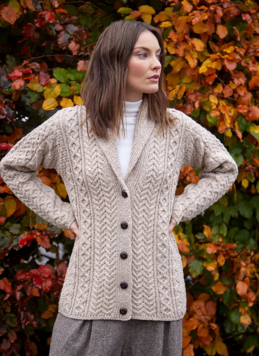 Keeva Shawl Collar Aran Cardigan 