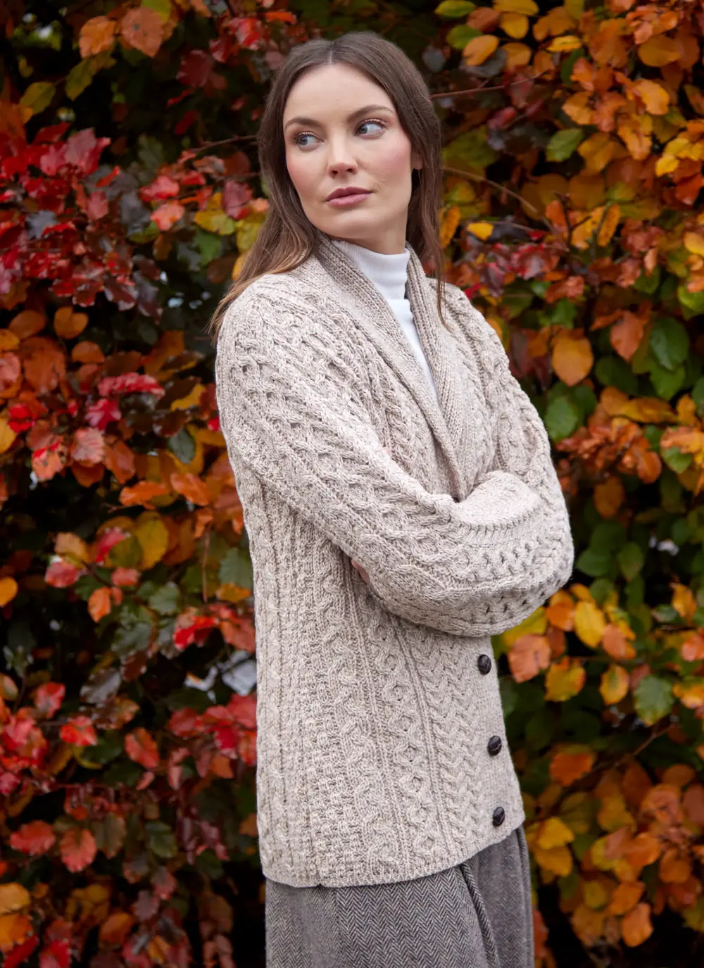 Keeva Shawl Collar Aran Cardigan 
