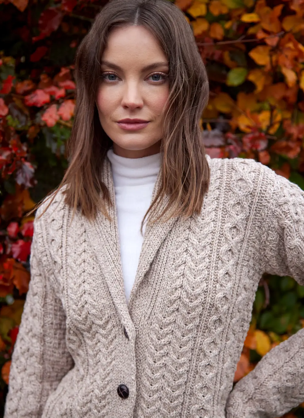 Keeva Shawl Collar Aran Cardigan 