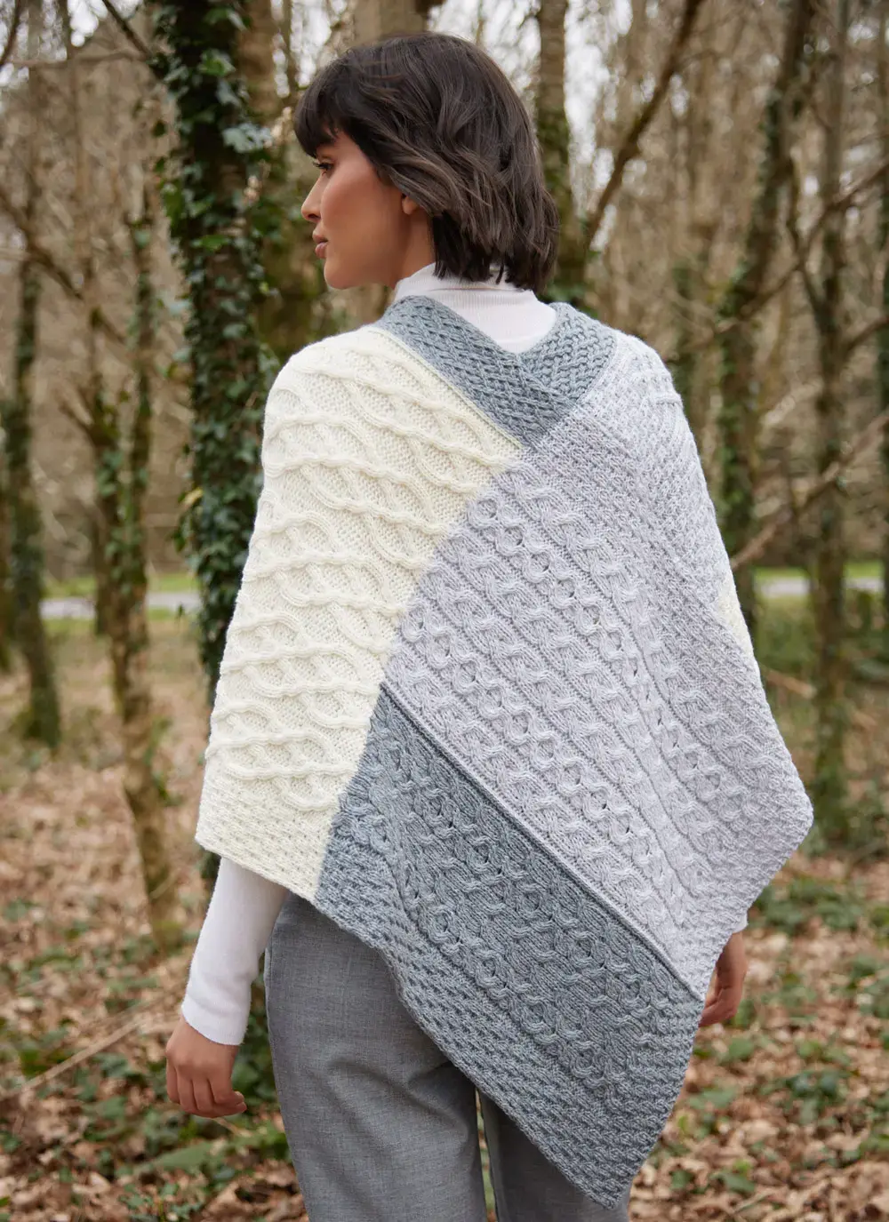 Supersoft Three Color Patchwork Poncho