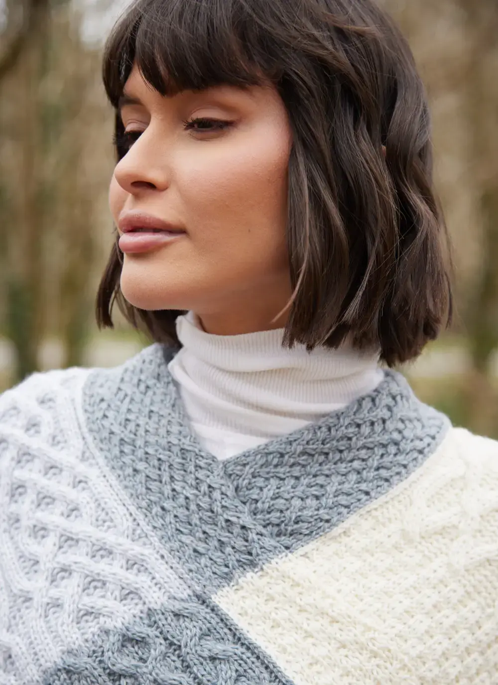 Supersoft Three Color Patchwork Poncho