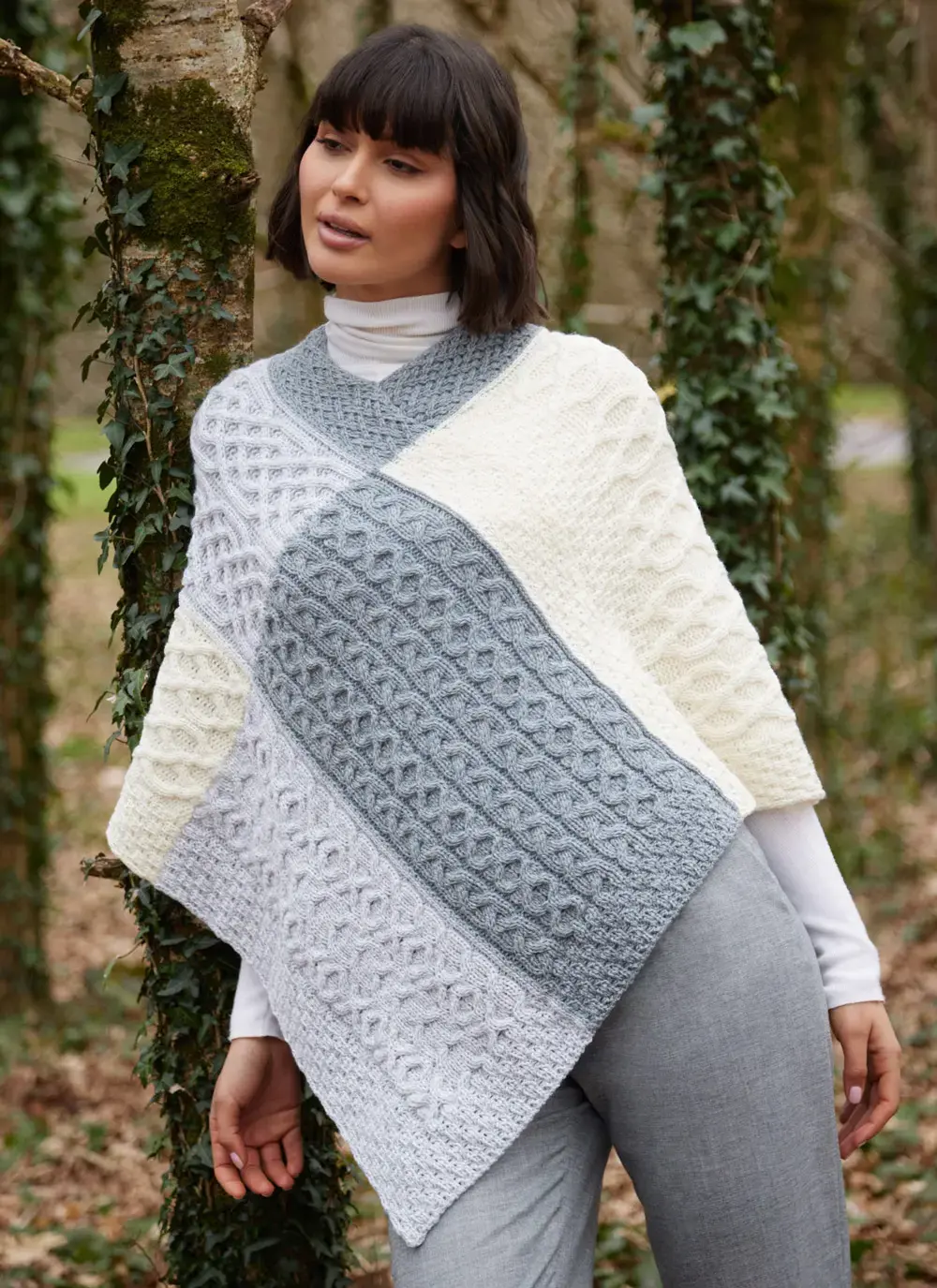 Supersoft Three Color Patchwork Poncho