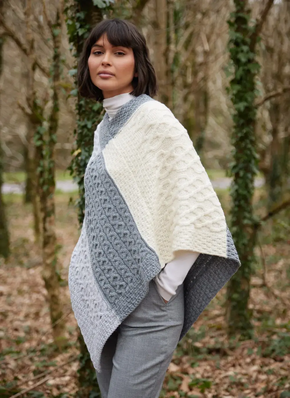 Supersoft Three Color Patchwork Poncho