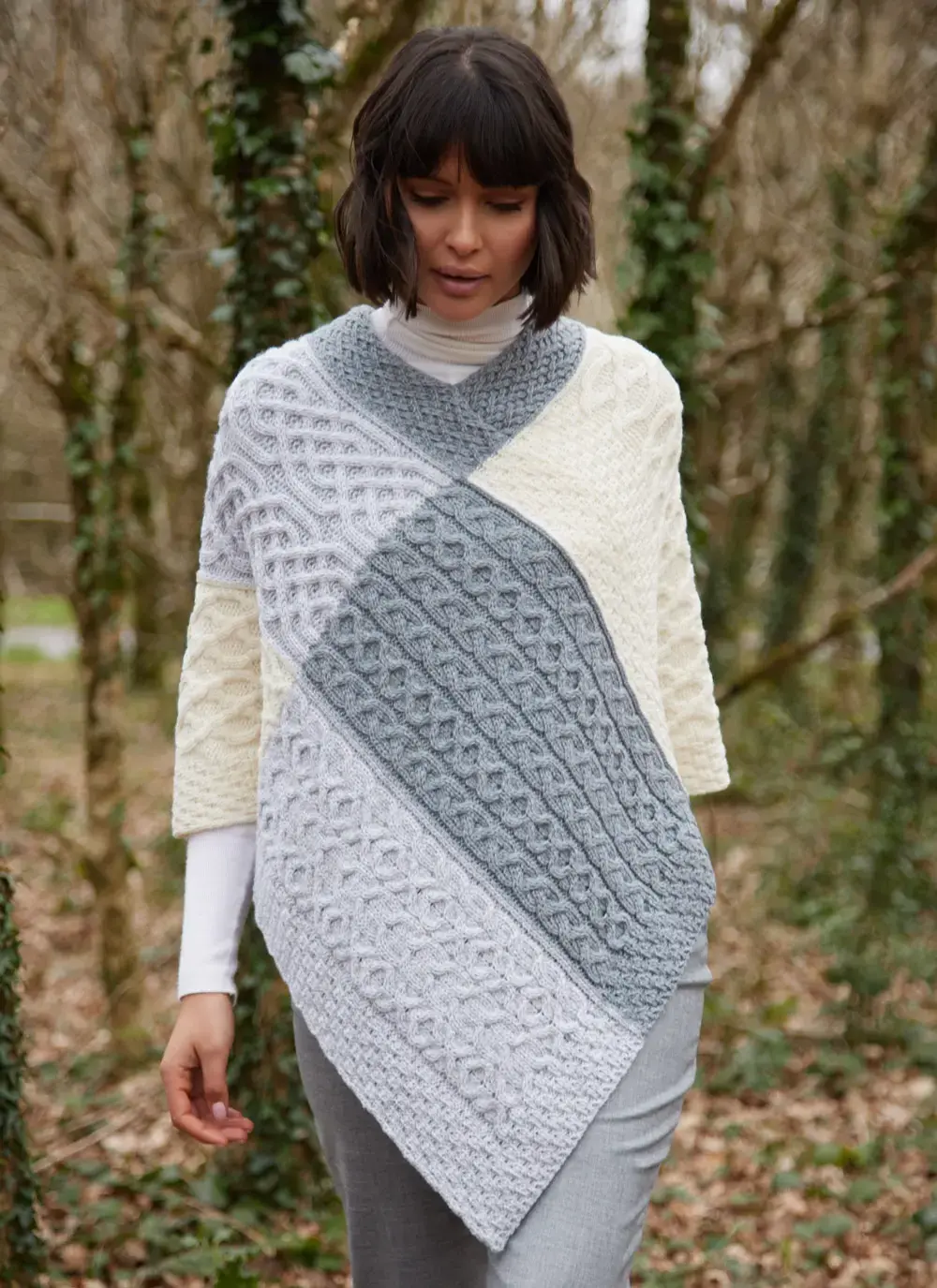 Supersoft Three Color Patchwork Poncho