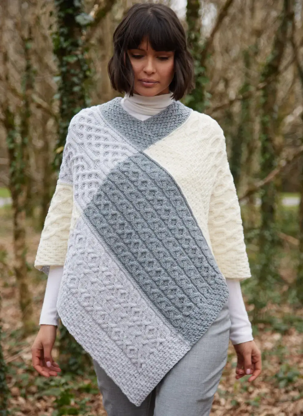 Supersoft Three Color Patchwork Poncho