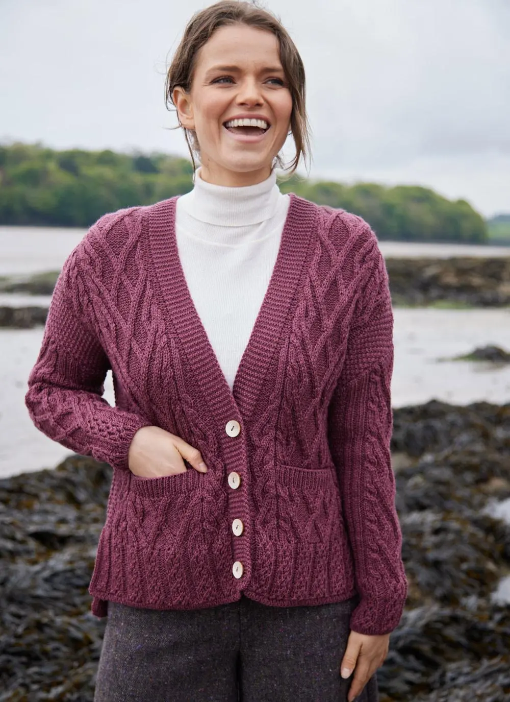 Supersoft Aran Trellis Boxy Cardigan