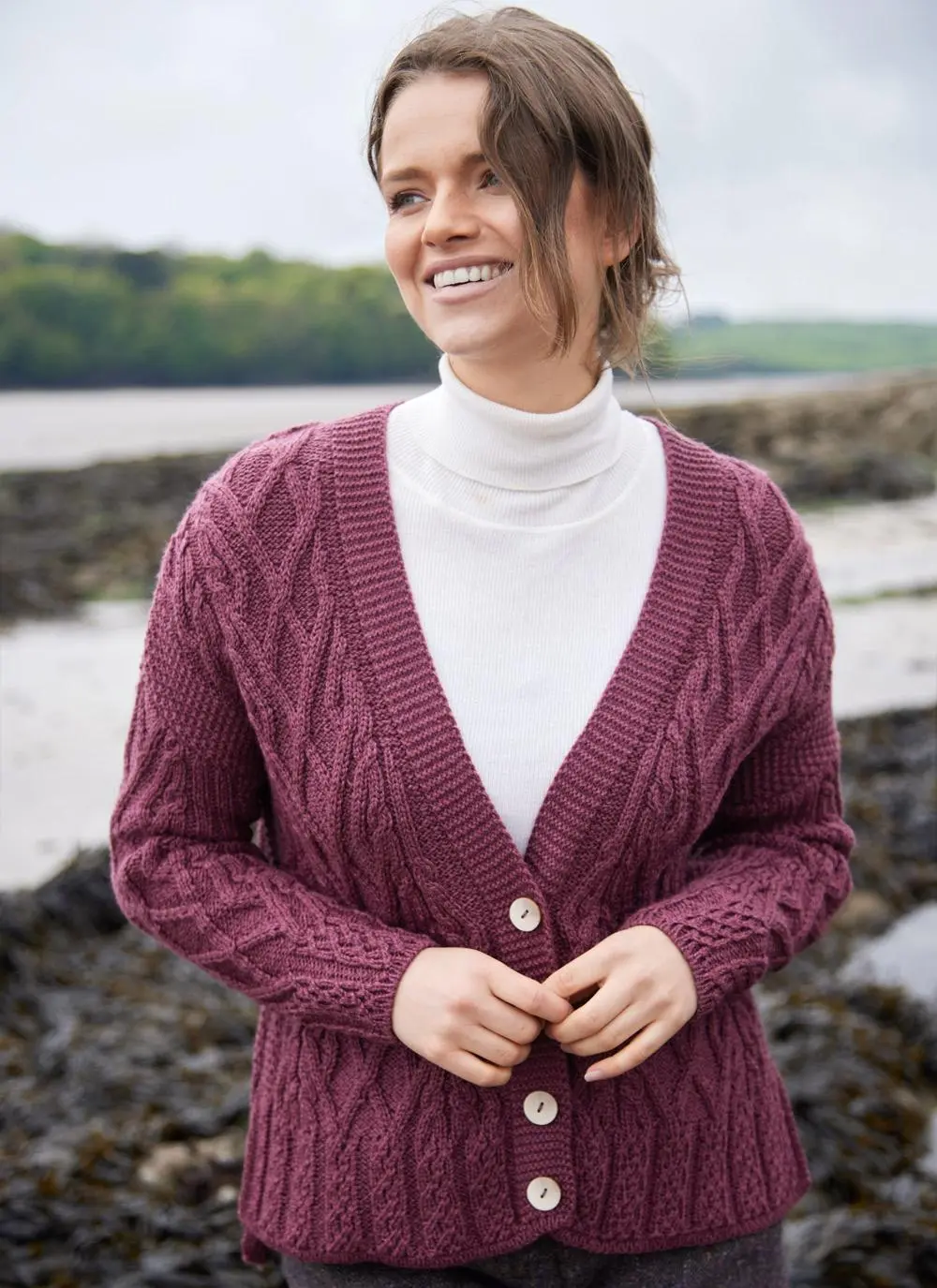 Supersoft Aran Trellis Boxy Cardigan