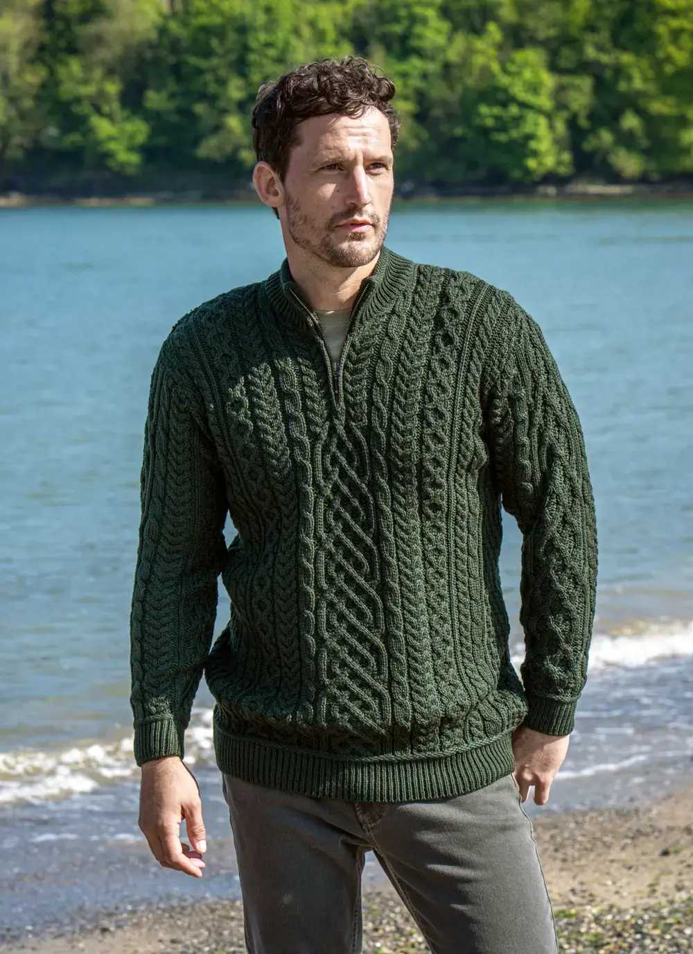 Inisheer Supersoft Wool Half Zip Aran Sweater
