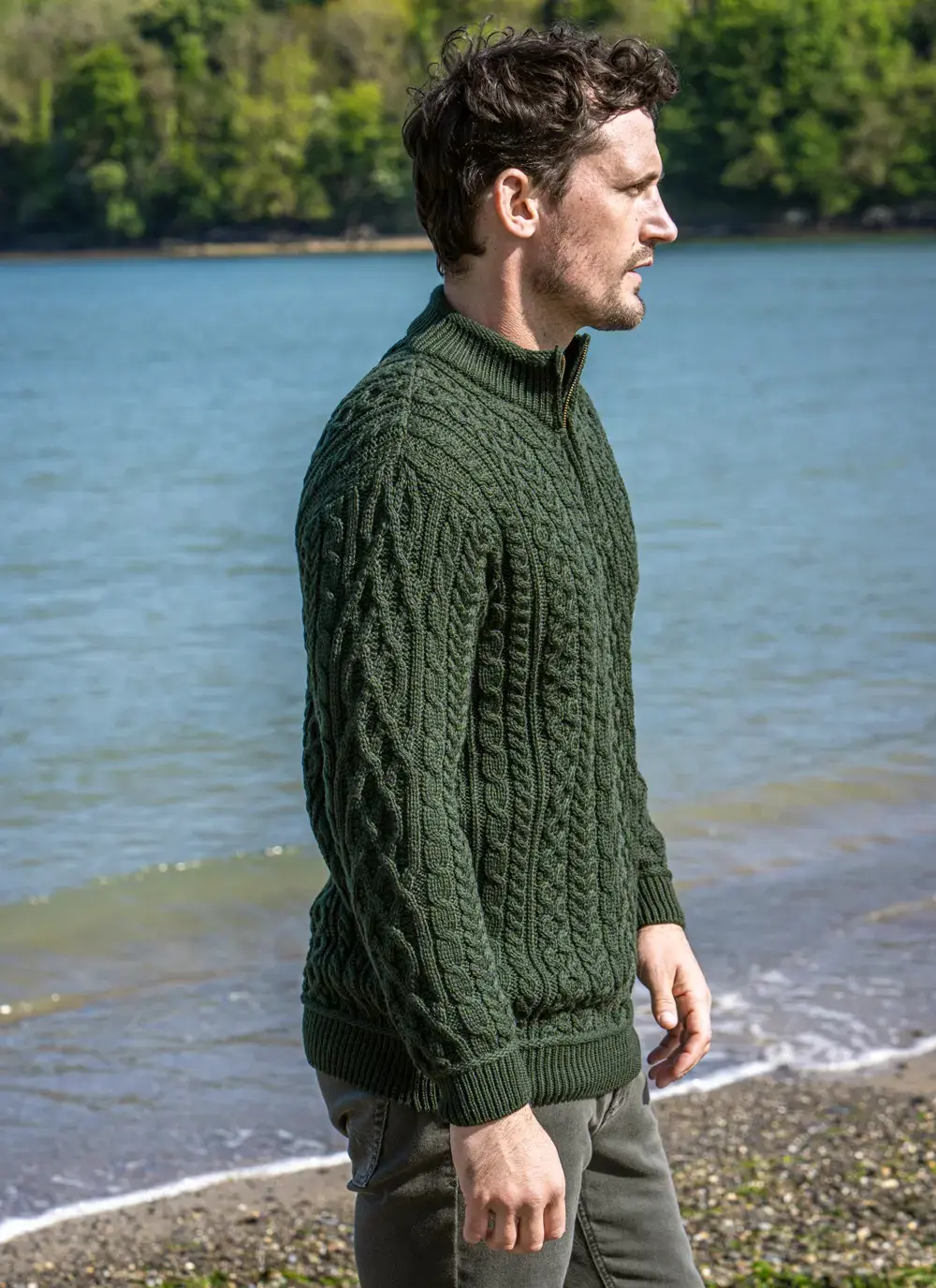 Inisheer Supersoft Wool Half Zip Aran Sweater