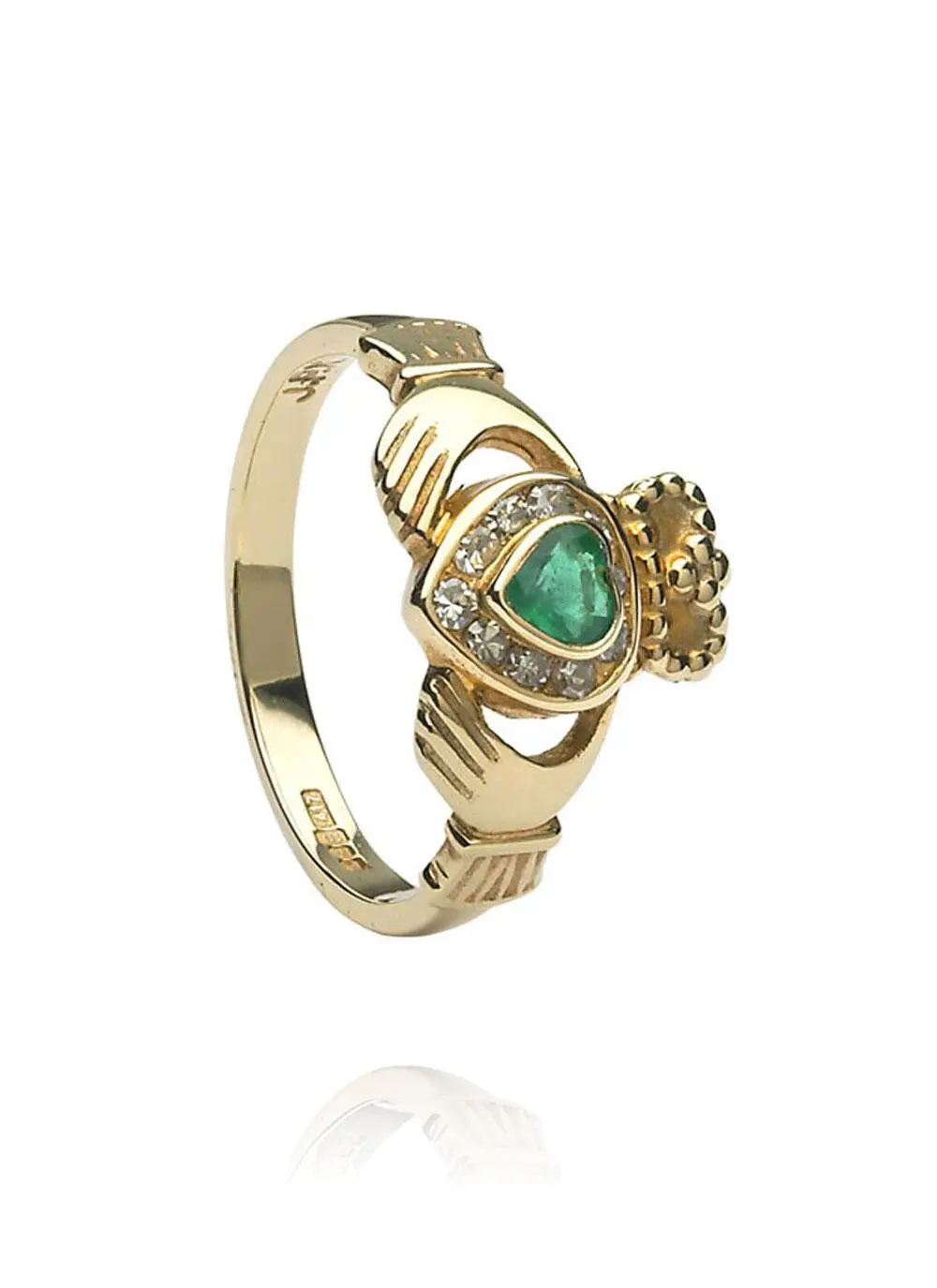 10K Gold Claddagh Emerald Diamond Engagement Band