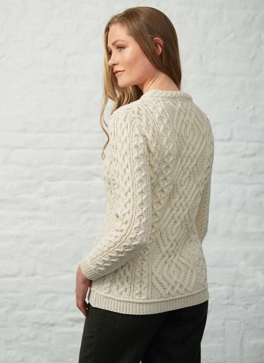 Aran Cable Crew Neck Sweater With Pockets