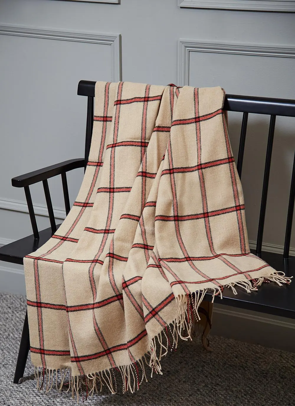 Camel & Orange Windowpane Check Lambswool Throw