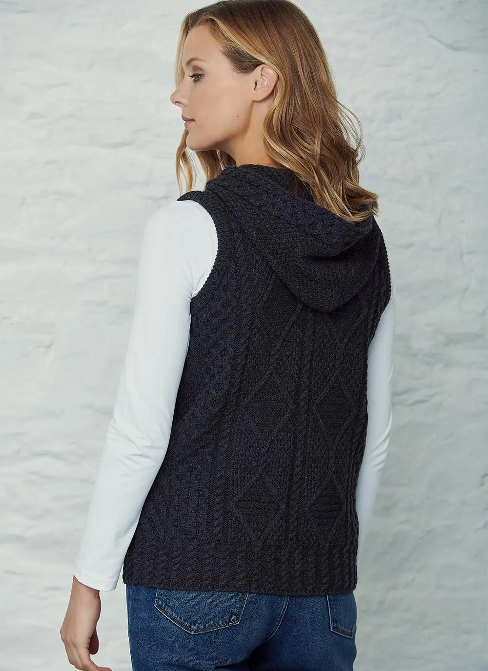 Carol Sleeveless Zip Aran Hoodie
