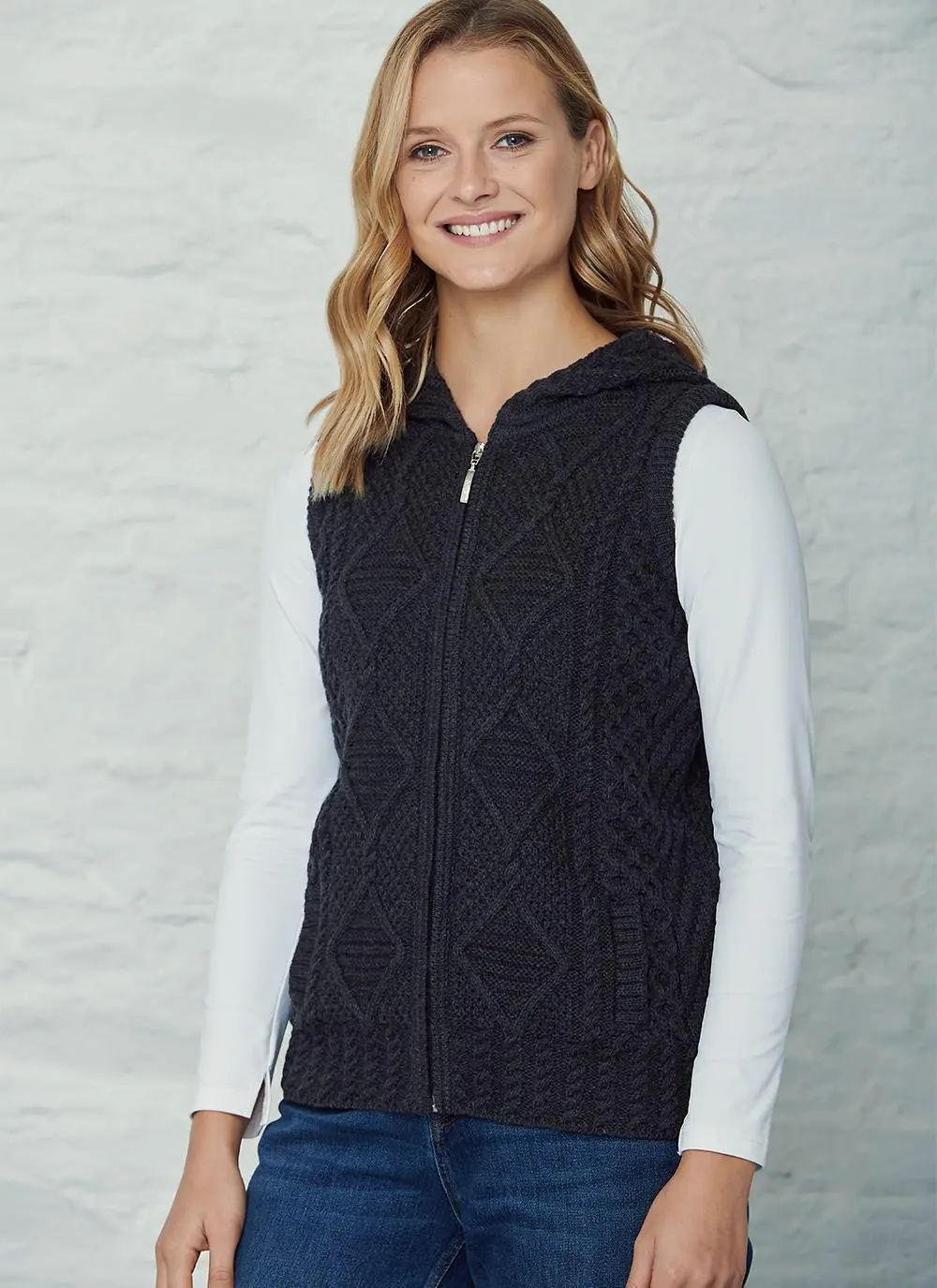 Carol Sleeveless Zip Aran Hoodie