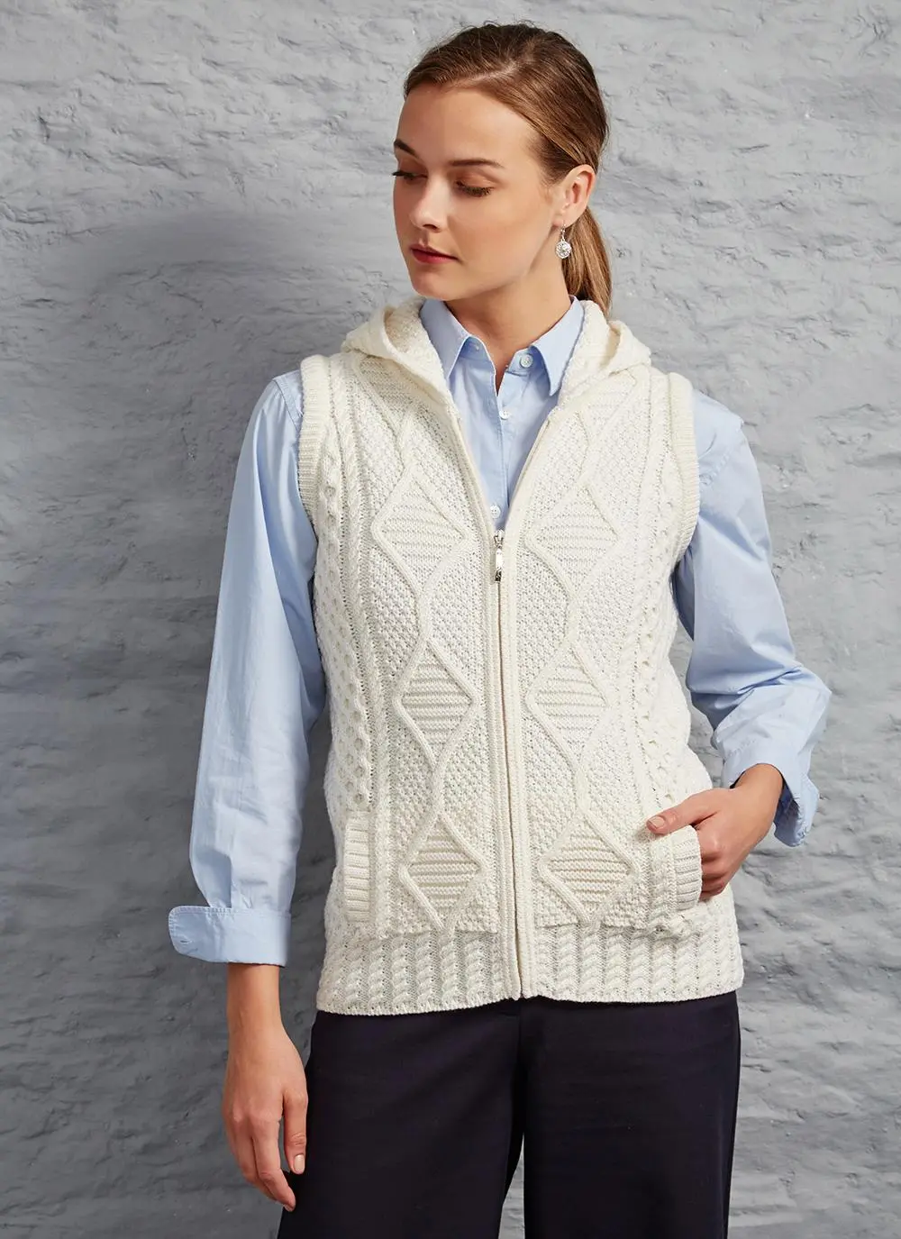 Carol Zip Sleeveless Aran Hoodie