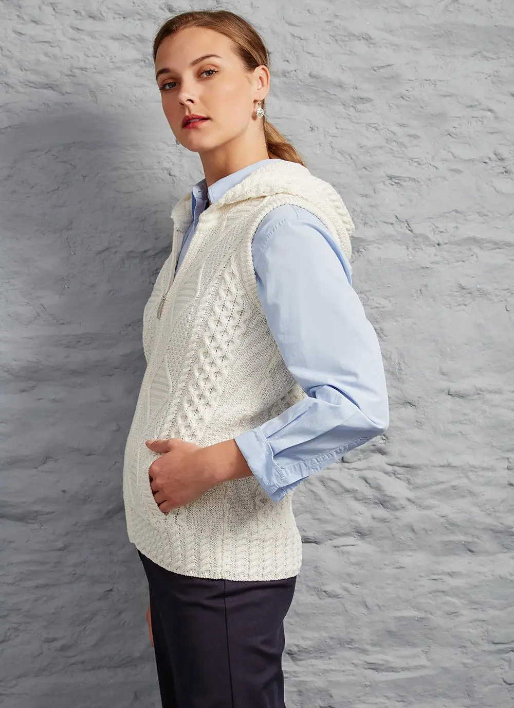 Carol Sleeveless Zip Aran Hoodie