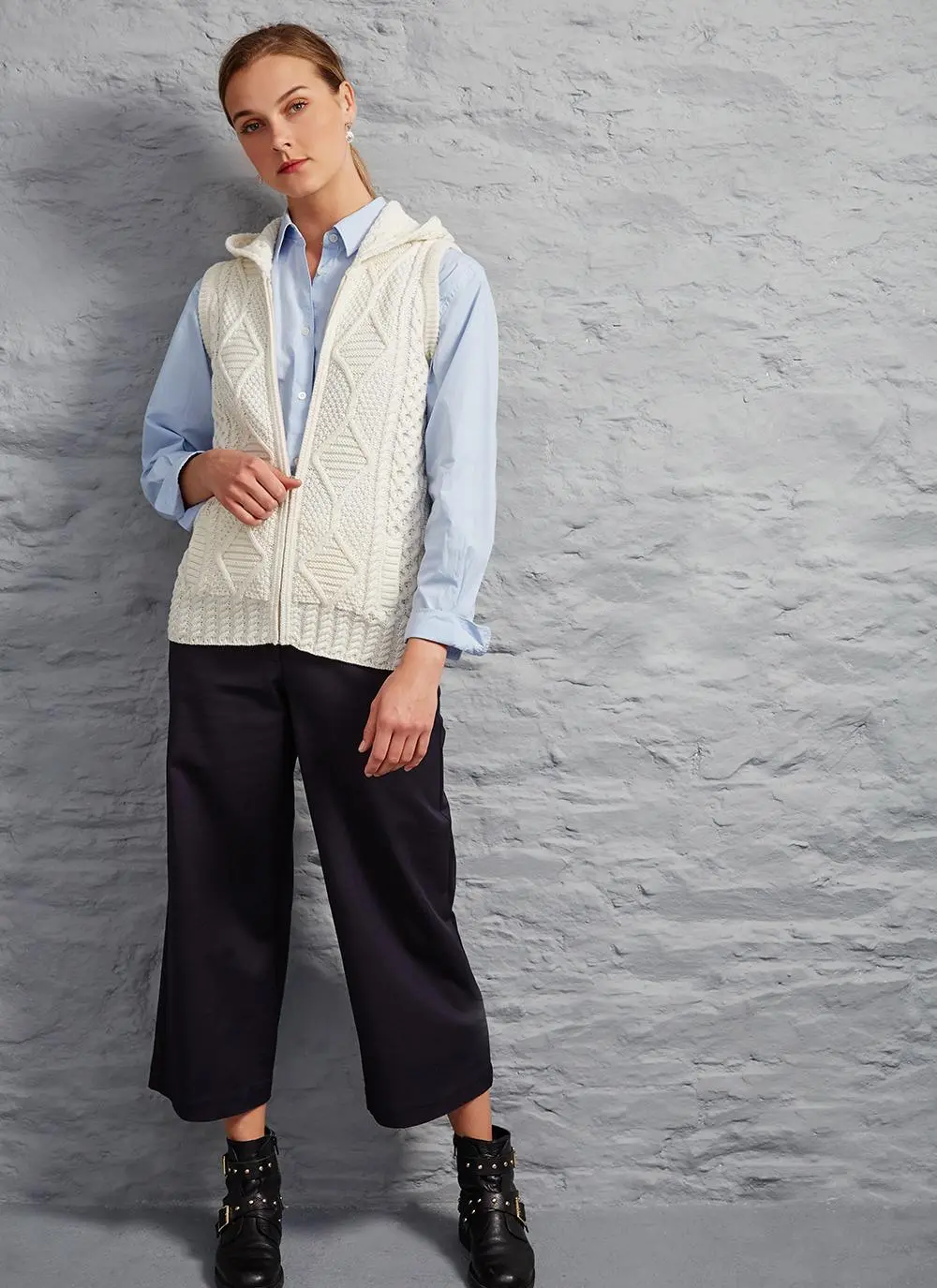 Carol Sleeveless Zip Aran Hoodie