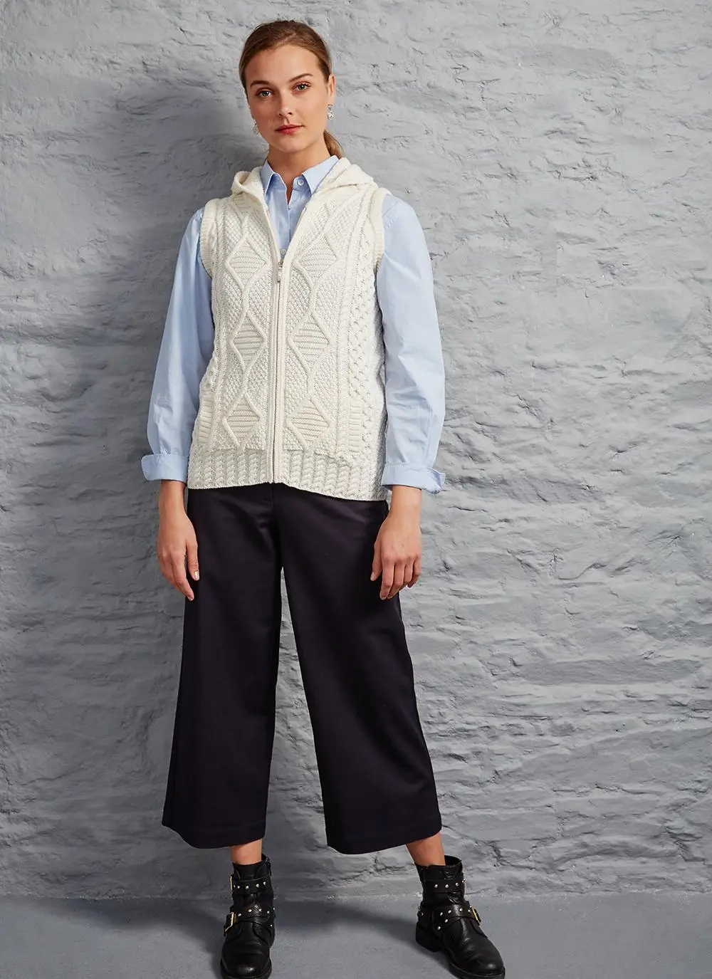 Carol Zip Sleeveless Aran Hoodie