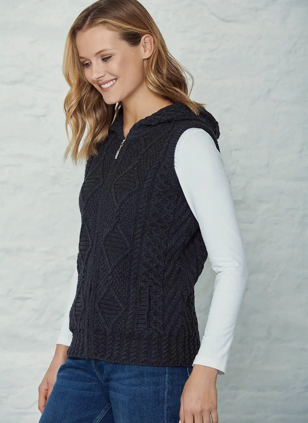 Carol Sleeveless Zip Aran Hoodie