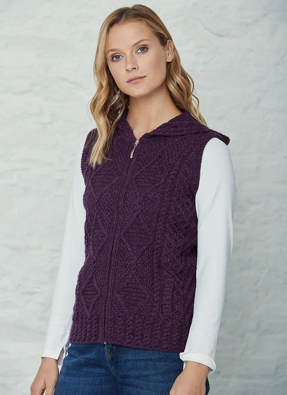 Carol Zip Sleeveless Aran Hoodie