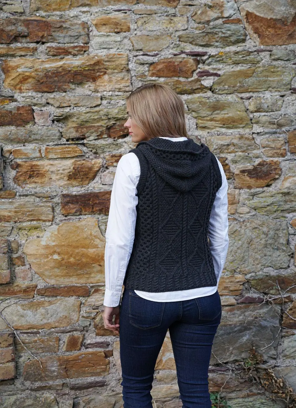 Carol Zip Sleeveless Aran Hoodie