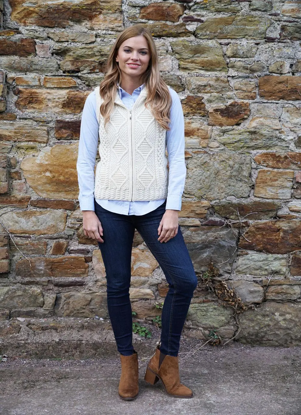 Carol Zip Sleeveless Aran Hoodie