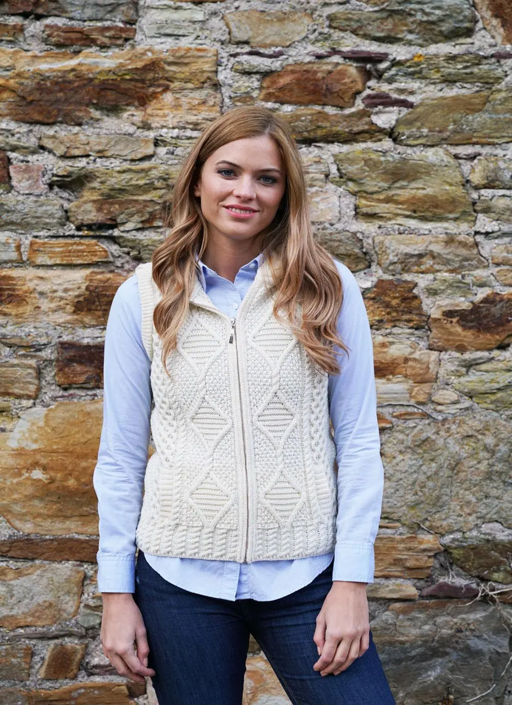 Carol Zip Sleeveless Aran Hoodie