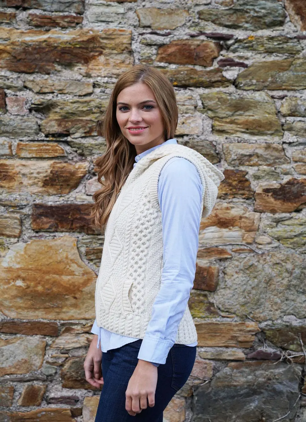 Carol Zip Sleeveless Aran Hoodie