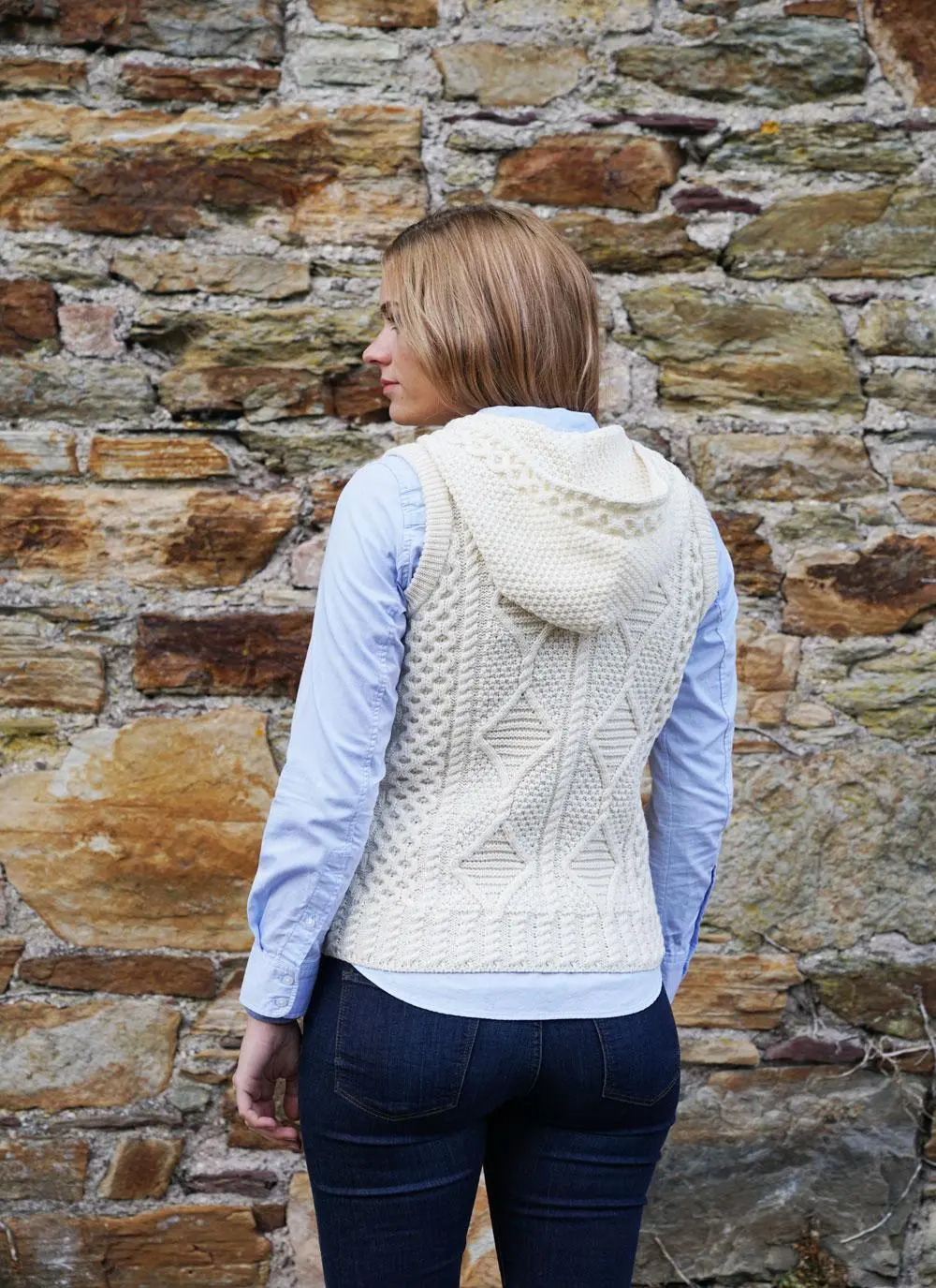 Carol Zip Sleeveless Aran Hoodie