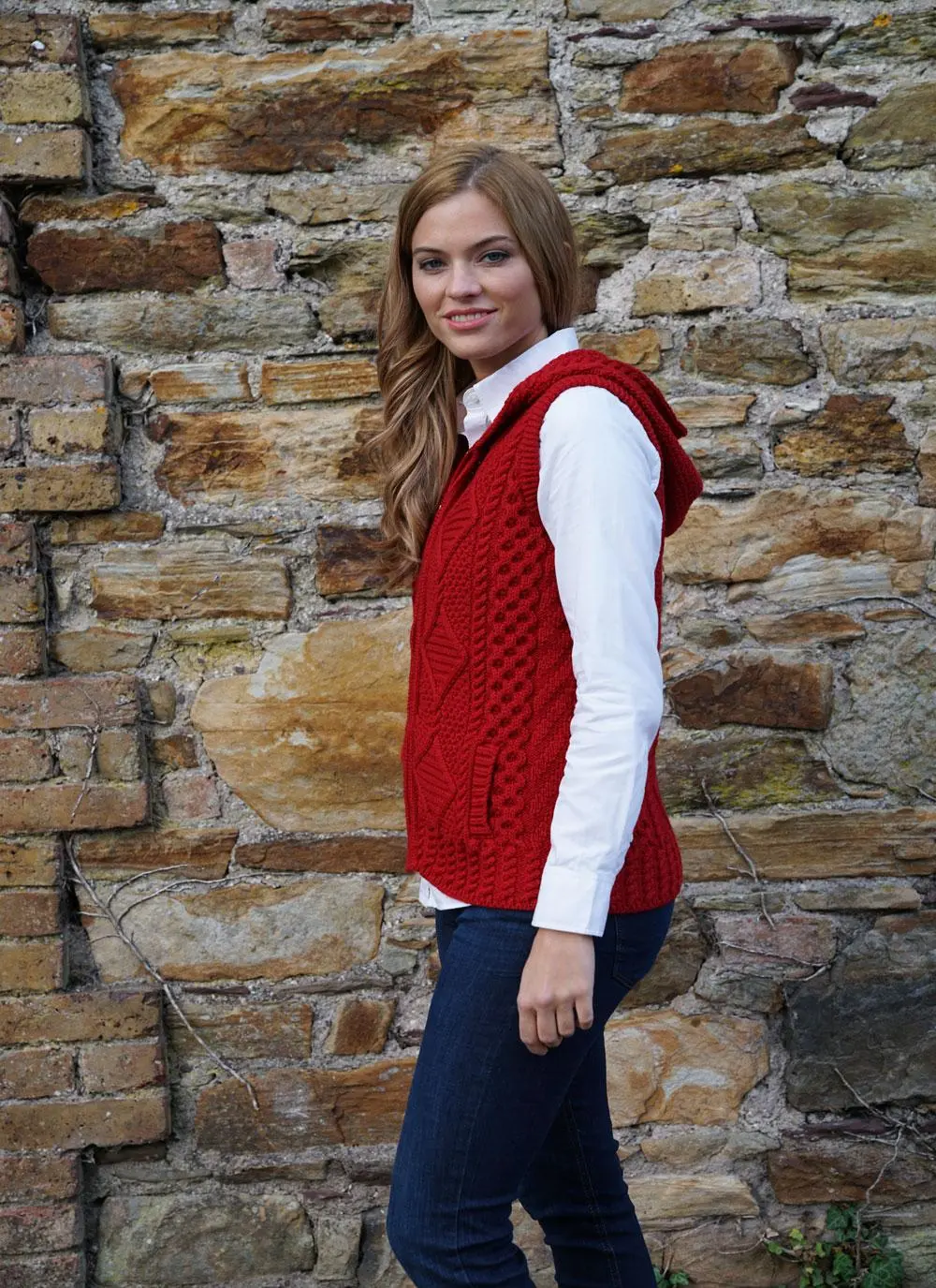 Carol Zip Sleeveless Aran Hoodie
